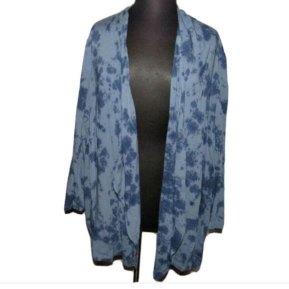 Catherines Tops - Catherines Women's Blue Tie Dye Long Sleeve Open Cardigan, Pockets, Plus Size 4X